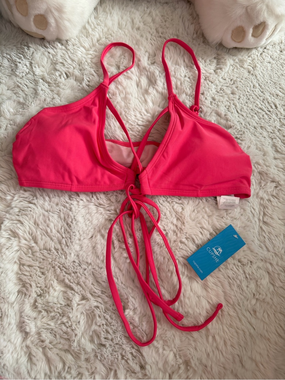NEW Cupshe Coral Pink Strappy Bikini Top size medium (last pic pen mark)